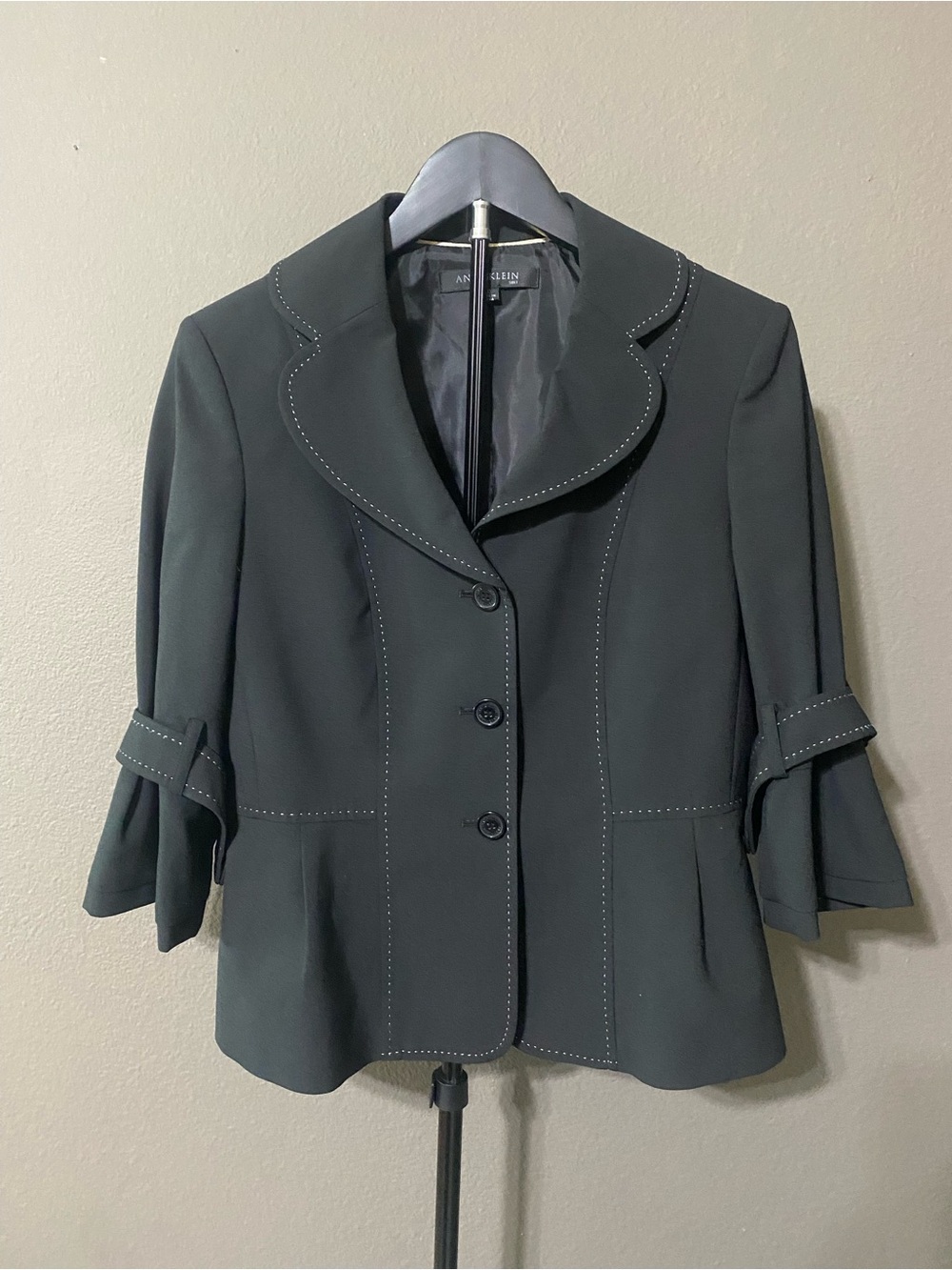Anne Klein Peplum Blazer Women’s 10 Contrast Stitch Bell Sleeve Career Jacket